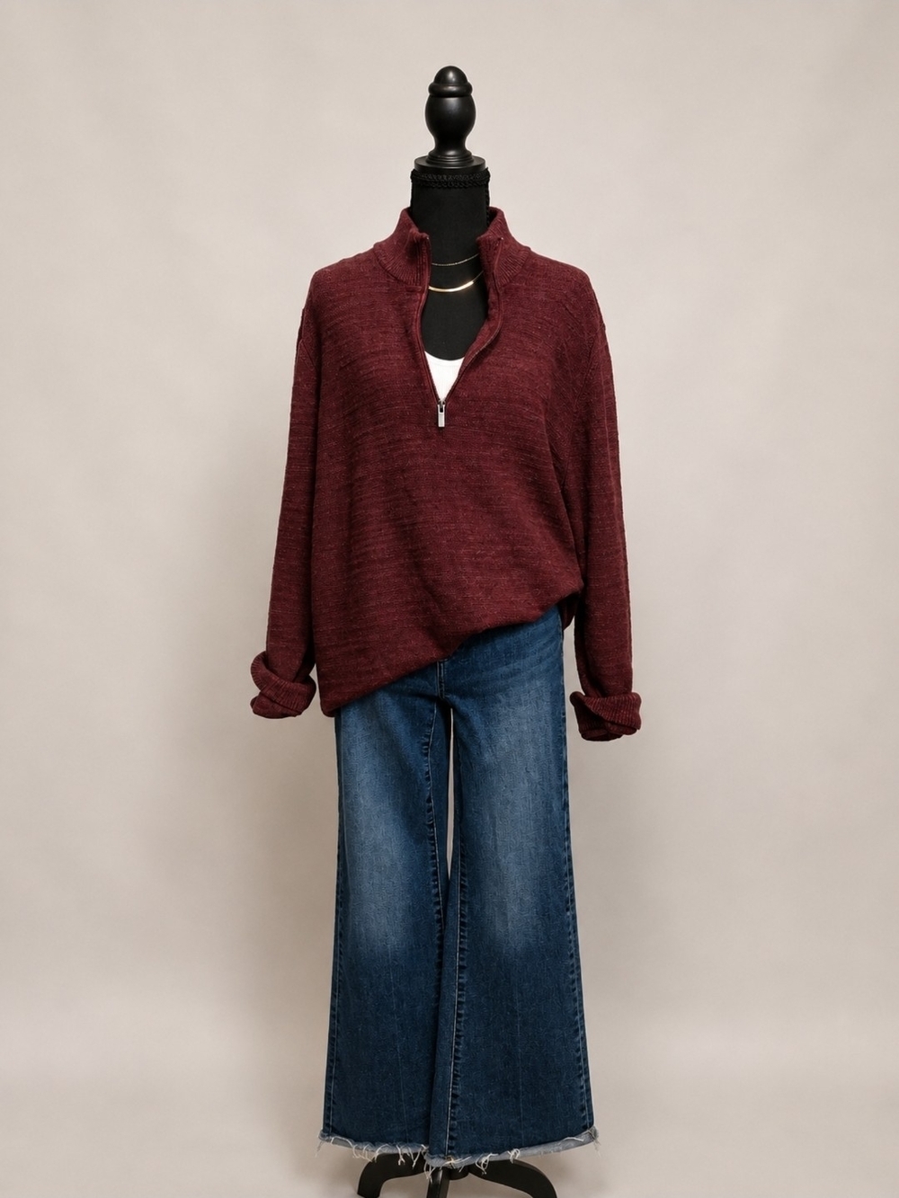 L.L. Bean Women's Wine Half‑Zip Turtleneck Sweater